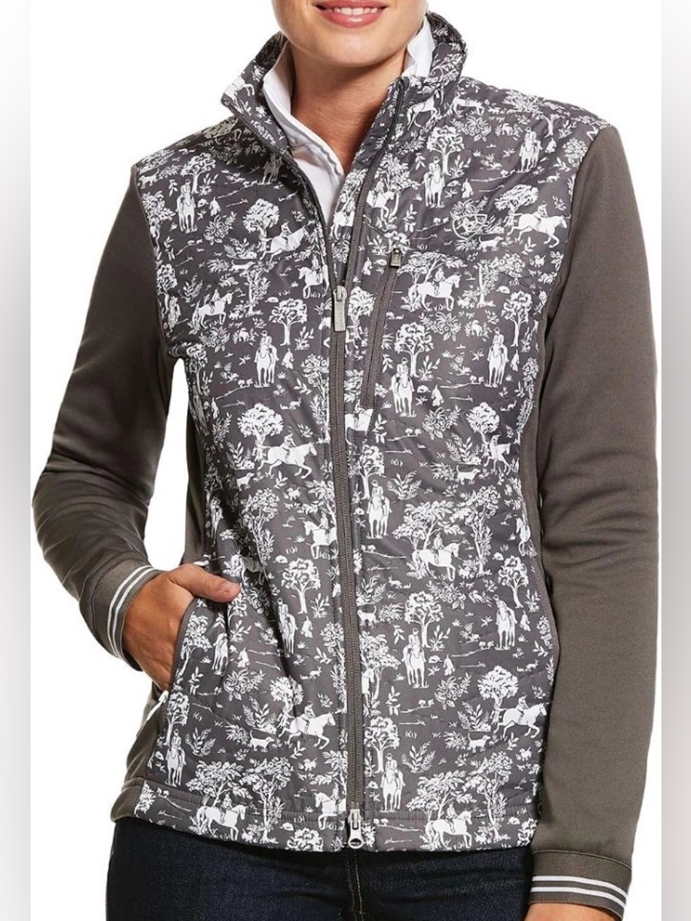 Ariat Hybrid Insulated Jacket features a unique equestrian toile pattern size M